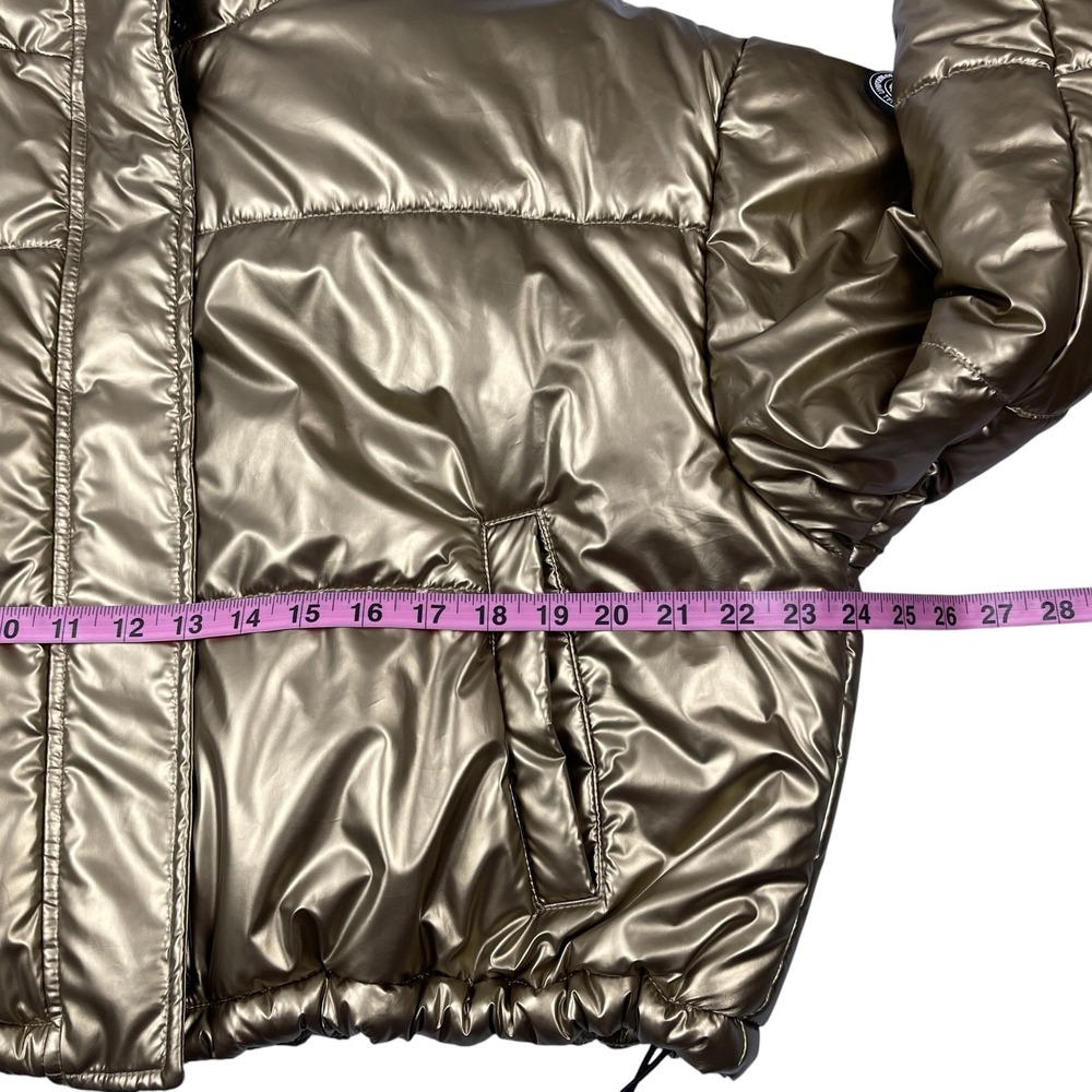 DKNY Sport Women's Puffer Jacket Large Metallic Gold Cropped Carrying Straps - Picture 11 of 14